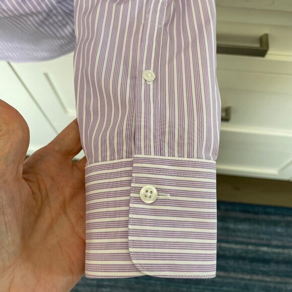 Brooks Brothers Petite Fitted LS Button Down Striped Blouse Purple Wht Sz 4P - Picture 7 of 11